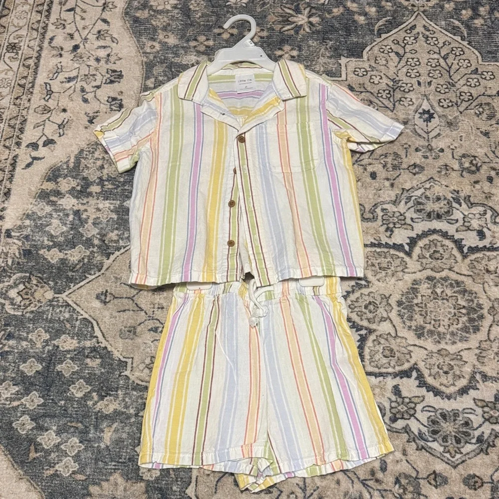 Kids Striped Short Linen Set - Multicolor
